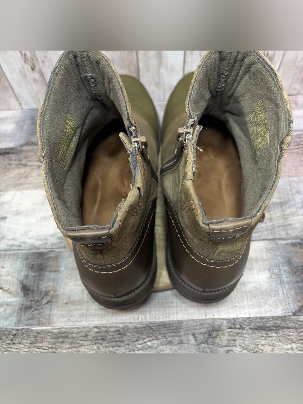 Earth Origins Phoenix Women’s Moto Olive Green Taupe Ankle Boots  Size 10 M - Picture 9 of 16